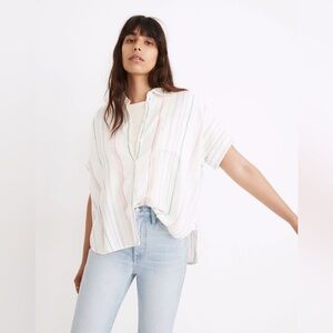 EUC Madewell Linen-blend Daily Shirt Rainbow Stripe  sz Medium M